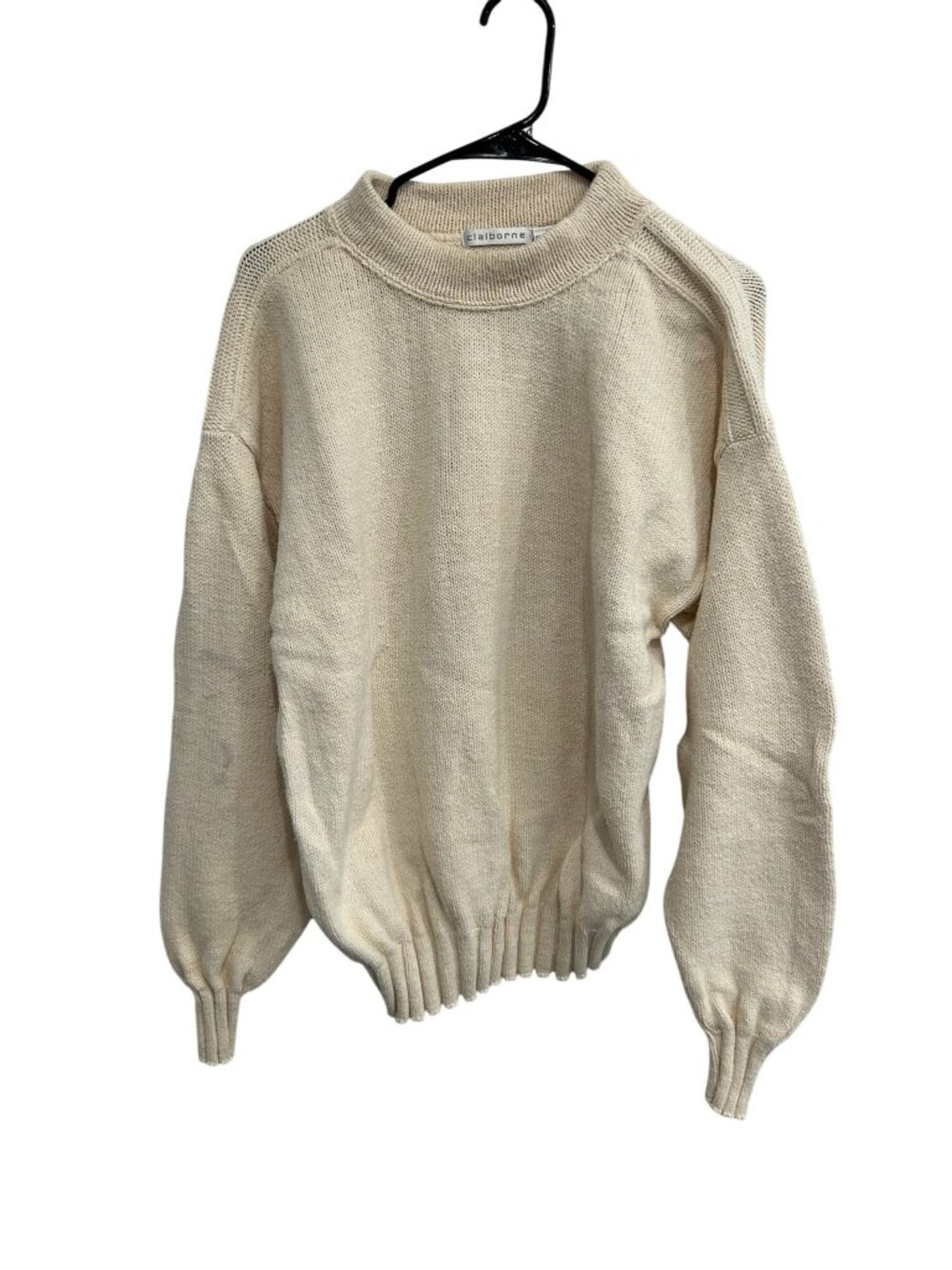 Claiborne Large Cream Knit Cotton Sweater Relaxed Fit Crewneck